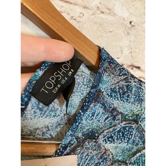 TopShop Babydoll Dress Womens 4 Navy Blue Seashell Print Tiered Semi Sheer Flowy - Picture 16 of 16